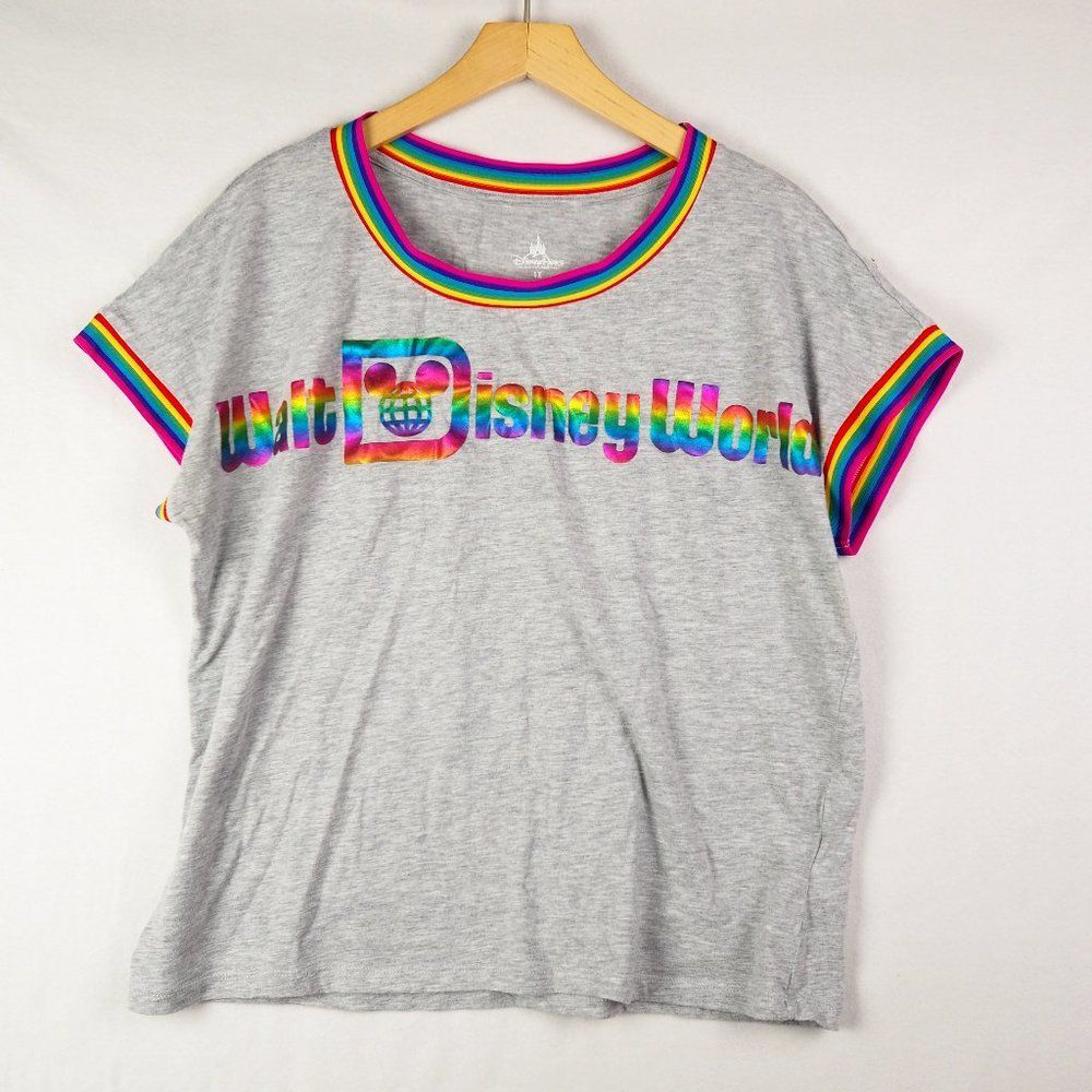 Walt Disney World Rainbow Pride Castle Top Womens Size 1X Heathered Gray Shiny